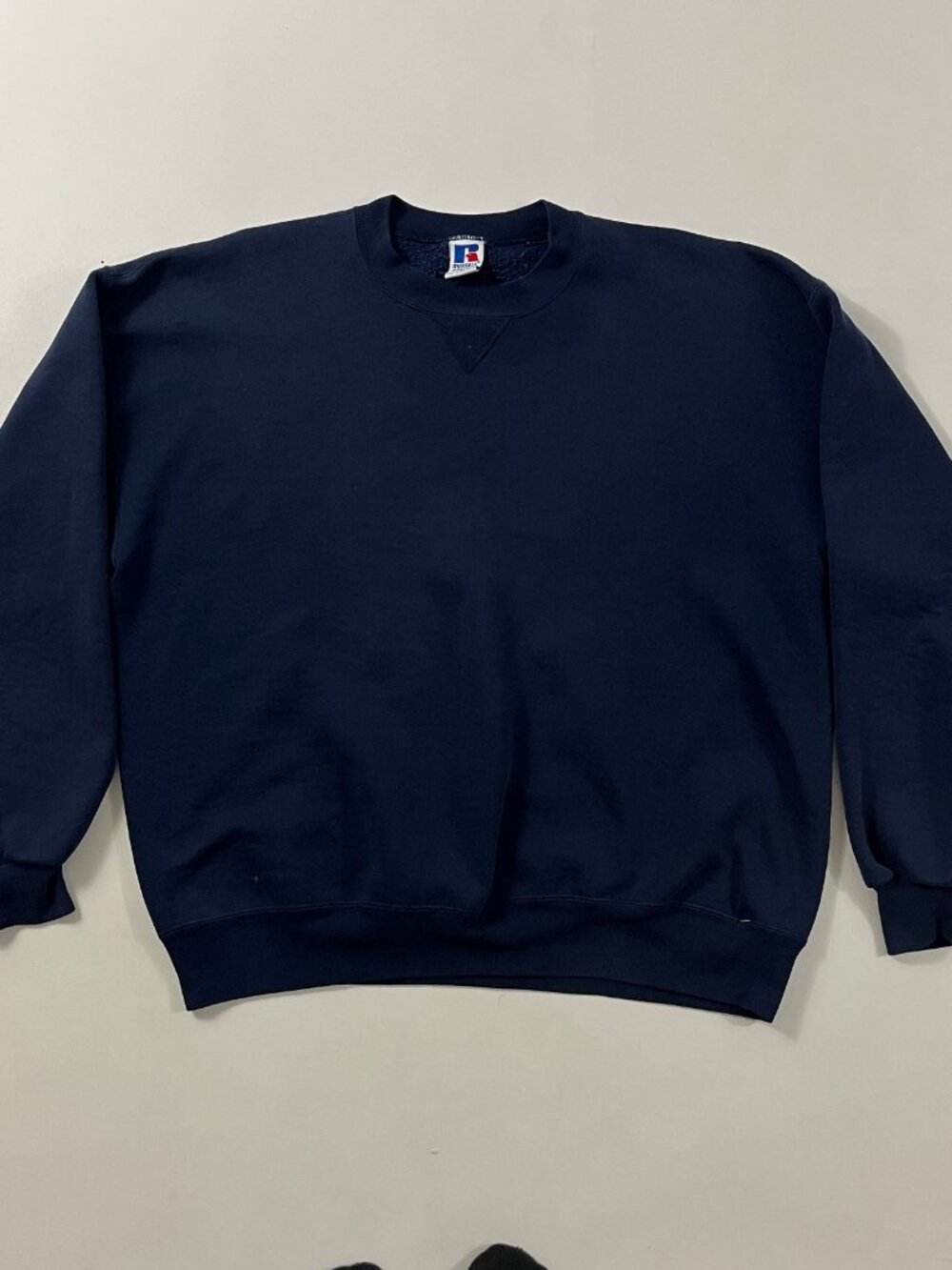 Vintage 90s Russell Athletic Navy Blank Crewneck Sweatshirt Made in USA XL